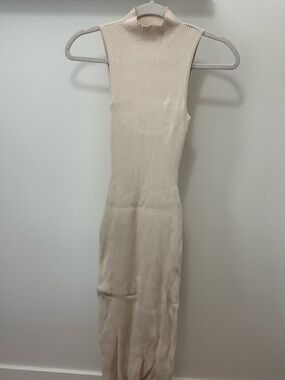 Babaton Sleeveless Ribbed Mock Neck Midi Dress - Cream